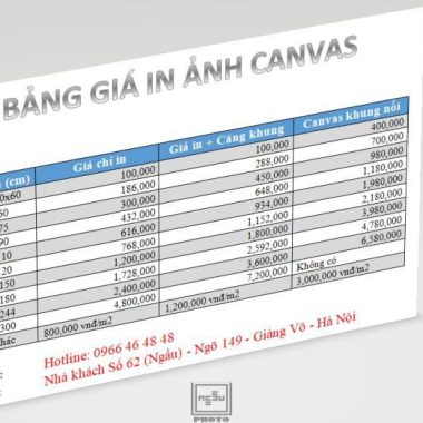 Bảng giá in ảnh canvas (in ảnh trên vải) 2022